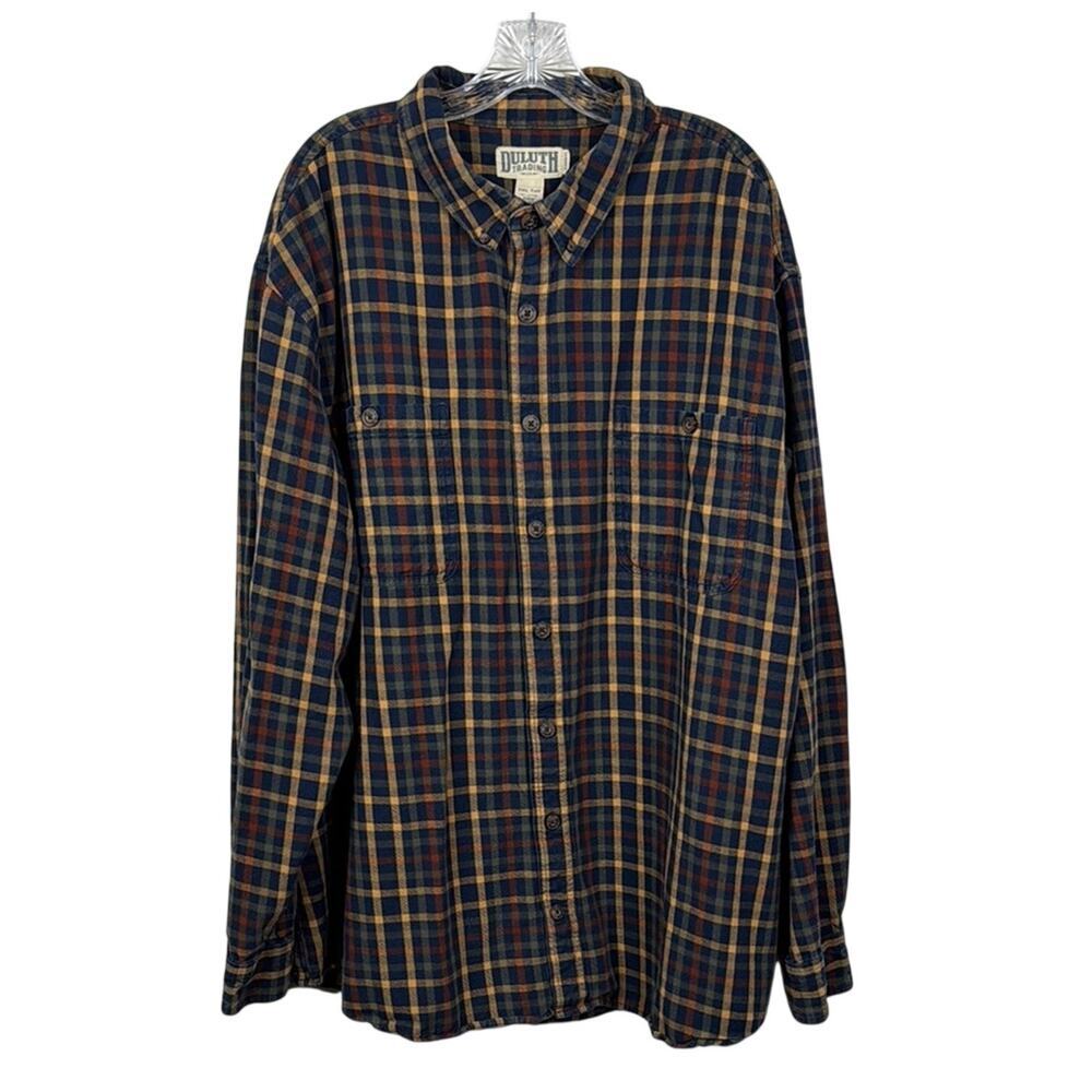 Duluth Trading Co Men's 3XL Tall Button Down Shirt Black Yellow Plaid Outdoor